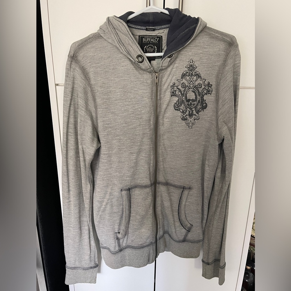Buffalo David Bitton Men’s Zip-Up Hoodie Size Small S Grey Gray Lightweight